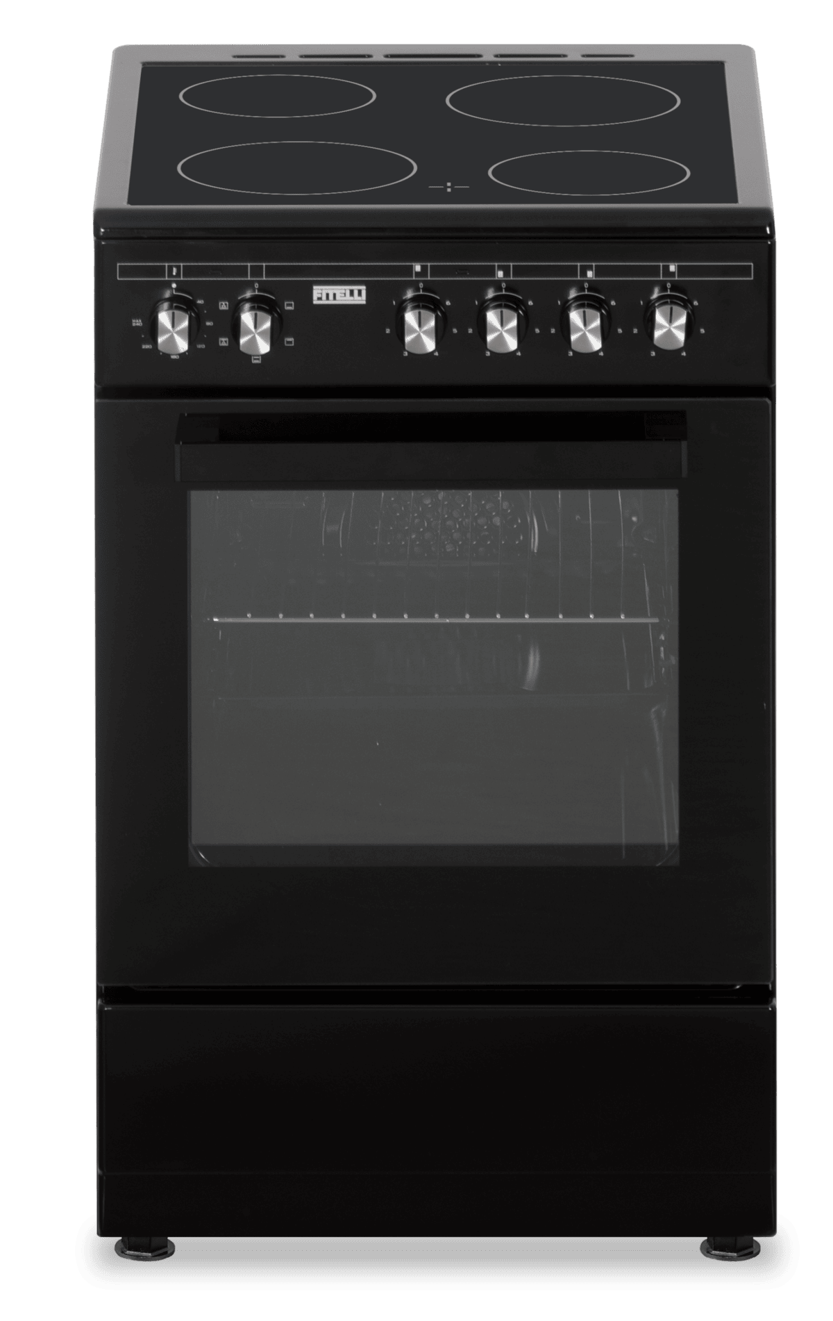 FK5001ZW.png B-keus!! Fitelli FK5001ZW keramisch Vrijstaand fornuis Zwart 50CM BREED met heteluchtoven - Afbeelding 1