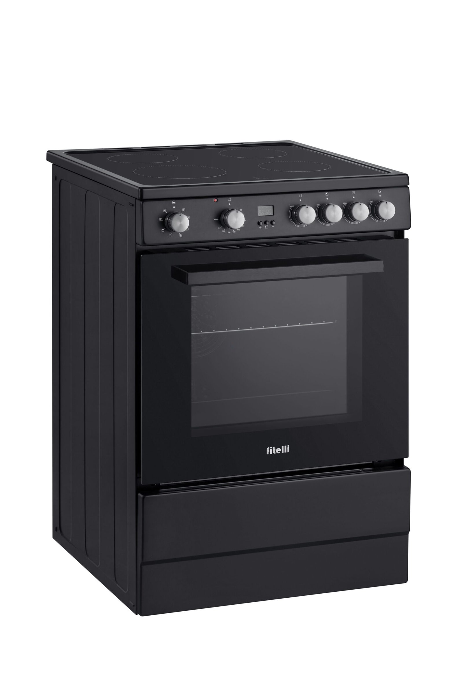 FK6002ZW-1.jpg Fitelli FK6002ZW Keramisch Vrijstaand Fornuis Zwart 60CM Breed met Heteluchtoven 2 Fasen - Afbeelding 1