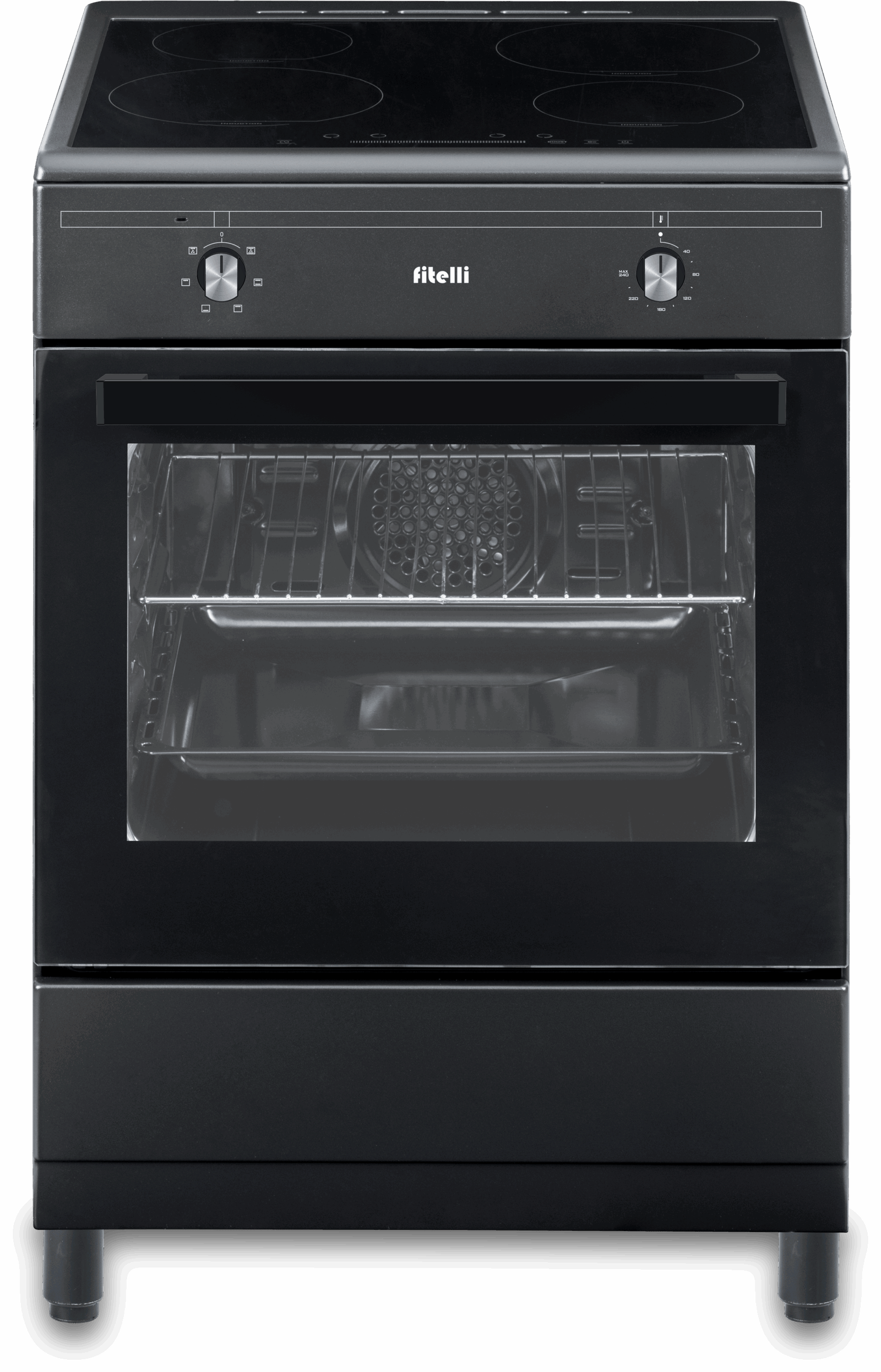 L02A2258-scaled-1.png Fitelli FI6003ZW Inductie Fornuis Vrijstaand 60 cm – Boosterfunctie – met Heteluchtoven – Mat Zwart - 2 en 3 fase - Afbeelding 1