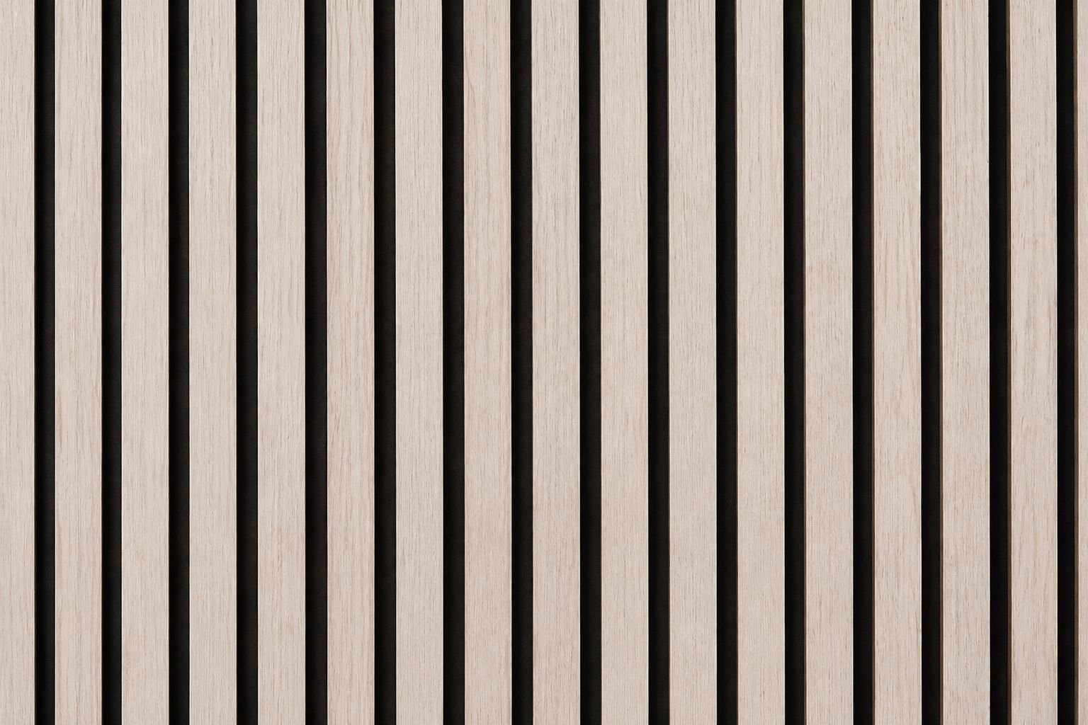 91853a22-0de6-4b83-97a6-150a5bf65506 Akoestisch Wandpaneel White Oak – 2600 x 600 x 16 mm – Houtlook Lattenwand met Zwart Vilt - Afbeelding 1