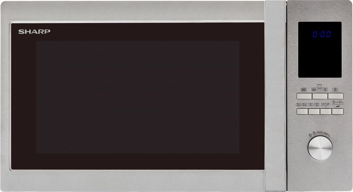 1200x655 Sharp R982STWE Combi-Magnetron – 42L – 1000W – Hetelucht & Grill – RVS/Zwart - Afbeelding 1