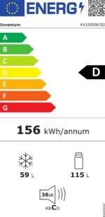 Inventum KV1500W Low Frost energiezuinige koel-vriescombinatie - 150 cm hoog - 174 liter - Energielabel D - Vrijstaand - WIT - Afbeelding 9