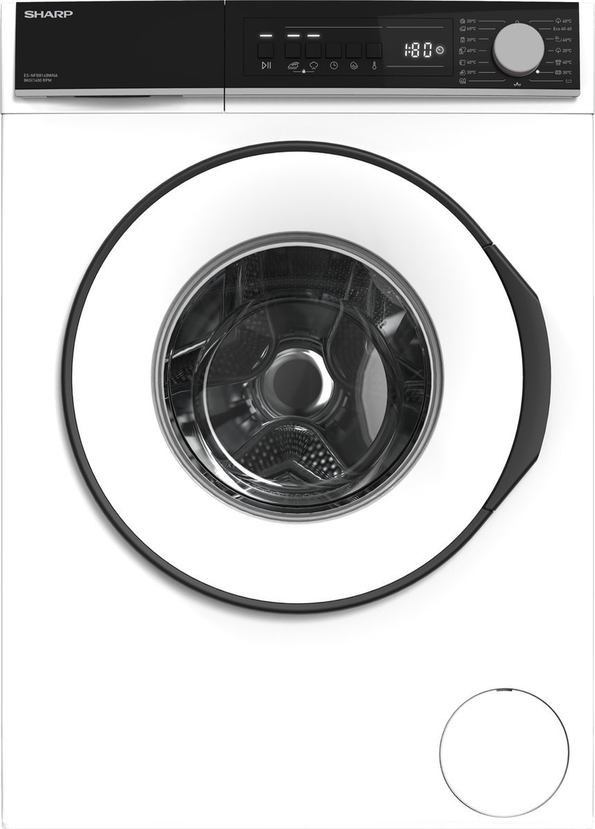 861x1200 Sharp wasmachine ESNFB814BWNA – energie label A – 8kg – 1400rpm – Aquastop – Steamwash – wit - Afbeelding 1